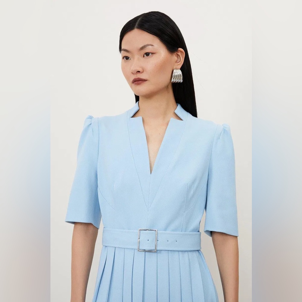 NWT KAREN MILLEN Tall Structured Crepe Forever Pleated Midi Dress. $439 - Picture 7 of 14